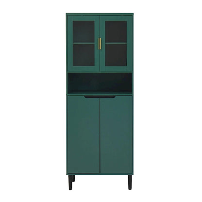 Tall Storage Show Cabinet with 2 Glass Display Door & 2 Doors