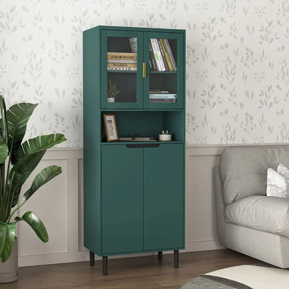 Tall Storage Show Cabinet with 2 Glass Display Door & 2 Doors