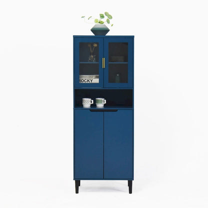 Tall Storage Show Cabinet with 2 Glass Display Door & 2 Doors