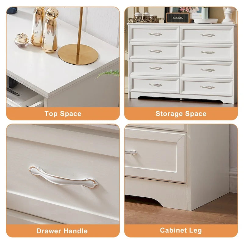 3 Drawer Bedroom Chest of Drawers with 8 Drawers Dresser,Clothes Organizer -Metal Pulls,47.6L x 15.7W x 36.7H