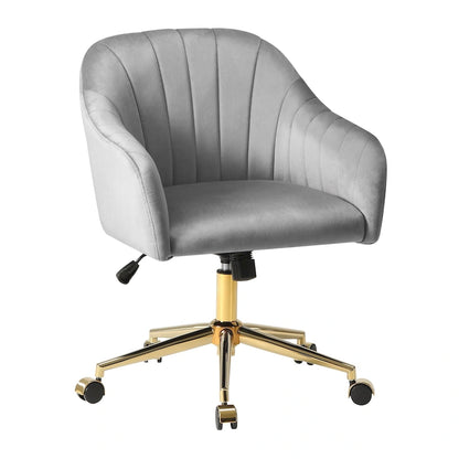 Farrah Velvet Tufted Adjustable Height Swivel Office Vanity Chair with Gold Base