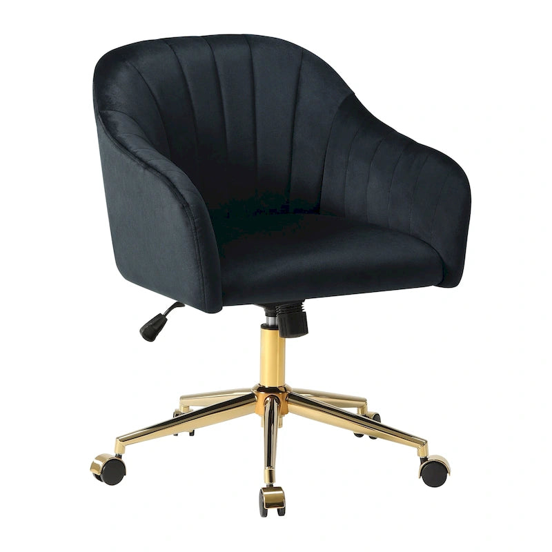 Farrah Velvet Tufted Adjustable Height Swivel Office Vanity Chair with Gold Base