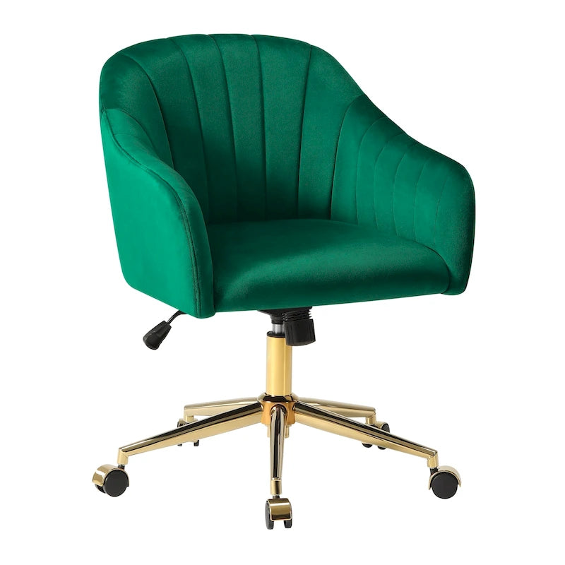 Farrah Velvet Tufted Adjustable Height Swivel Office Vanity Chair with Gold Base