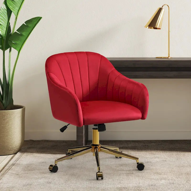 Farrah Velvet Tufted Adjustable Height Swivel Office Vanity Chair with Gold Base