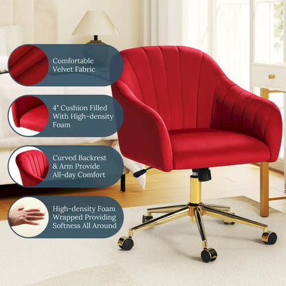 Farrah Velvet Tufted Adjustable Height Swivel Office Vanity Chair with Gold Base