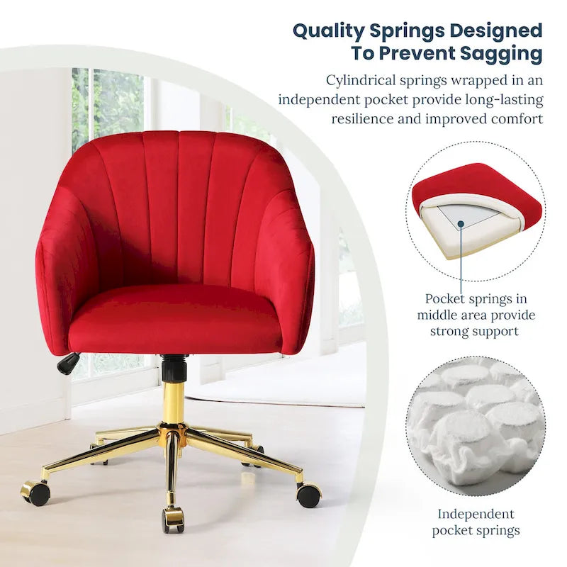 Farrah Velvet Tufted Adjustable Height Swivel Office Vanity Chair with Gold Base