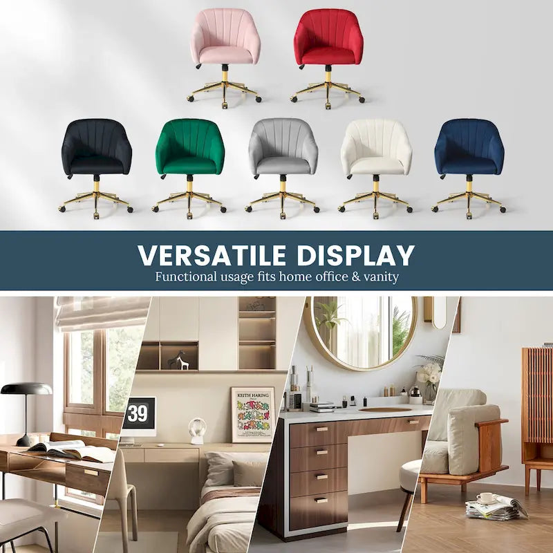 Farrah Velvet Tufted Adjustable Height Swivel Office Vanity Chair with Gold Base
