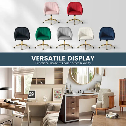 Farrah Velvet Tufted Adjustable Height Swivel Office Vanity Chair with Gold Base
