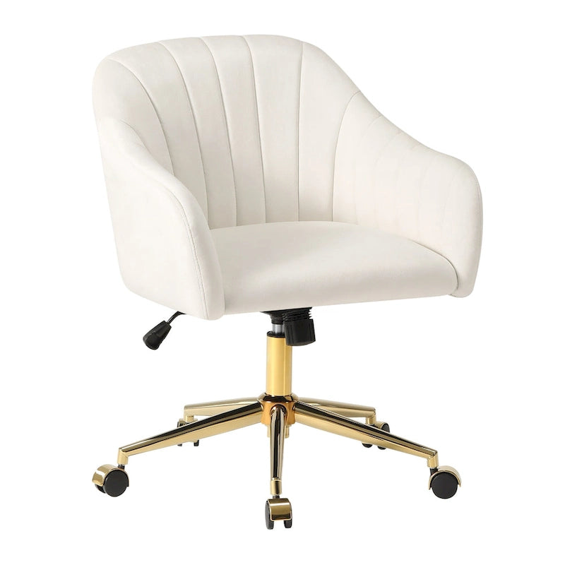 Farrah Velvet Tufted Adjustable Height Swivel Office Vanity Chair with Gold Base