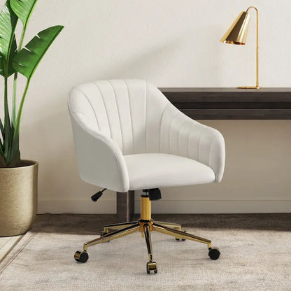 Farrah Velvet Tufted Adjustable Height Swivel Office Vanity Chair with Gold Base