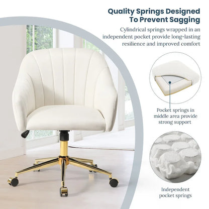 Farrah Velvet Tufted Adjustable Height Swivel Office Vanity Chair with Gold Base