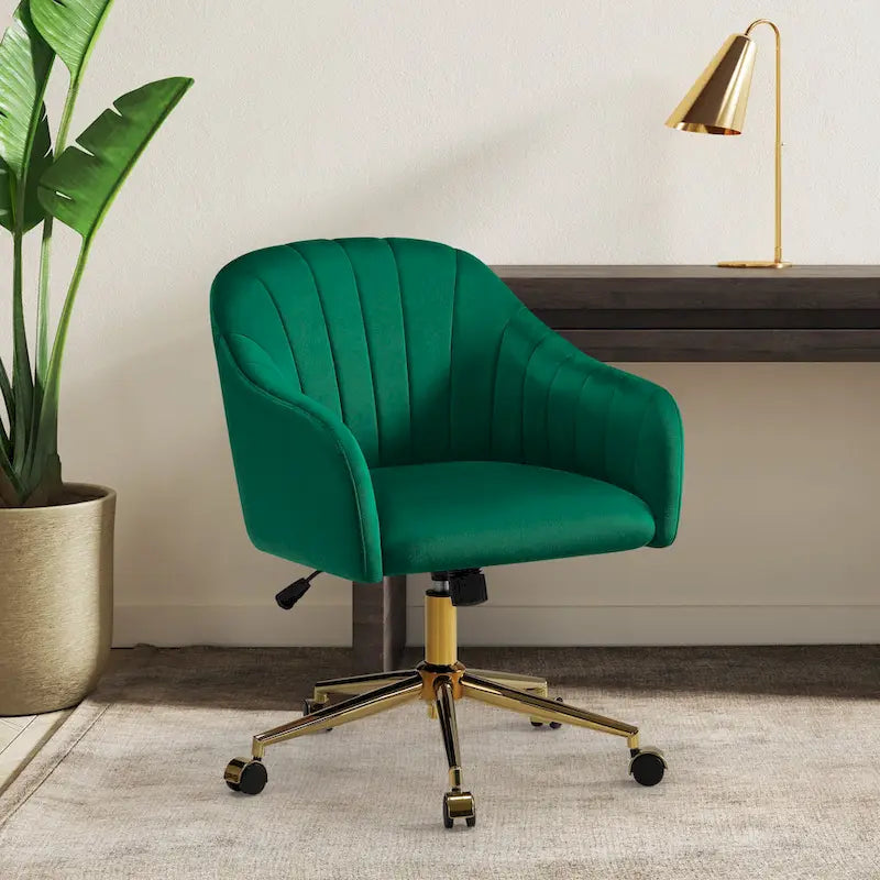 Farrah Velvet Tufted Adjustable Height Swivel Office Vanity Chair with Gold Base