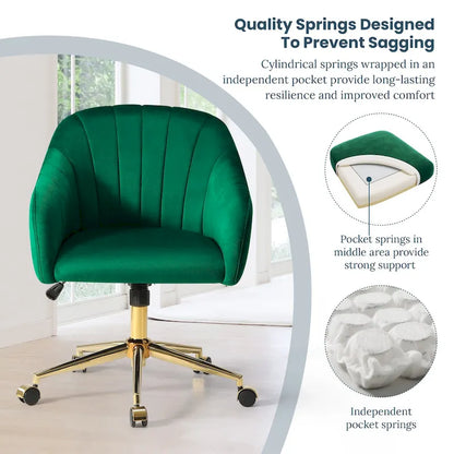 Farrah Velvet Tufted Adjustable Height Swivel Office Vanity Chair with Gold Base