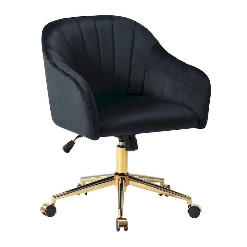 Farrah Velvet Tufted Adjustable Height Swivel Office Vanity Chair with Gold Base