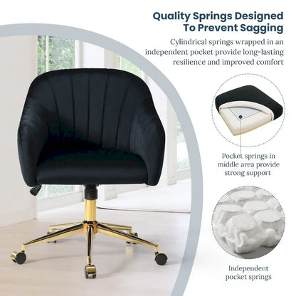 Farrah Velvet Tufted Adjustable Height Swivel Office Vanity Chair with Gold Base