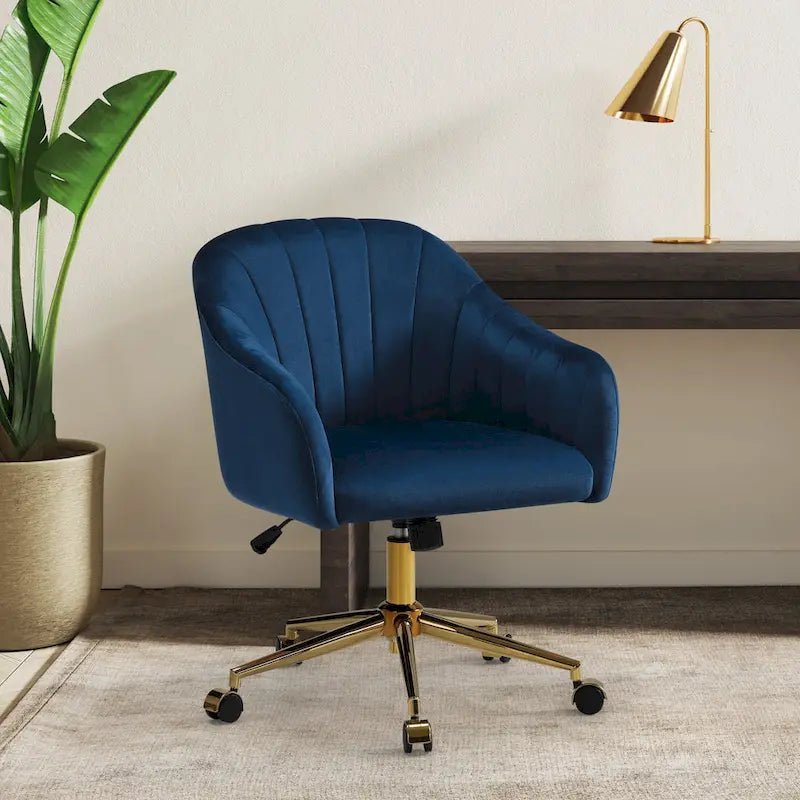 Farrah Velvet Tufted Adjustable Height Swivel Office Vanity Chair with Gold Base