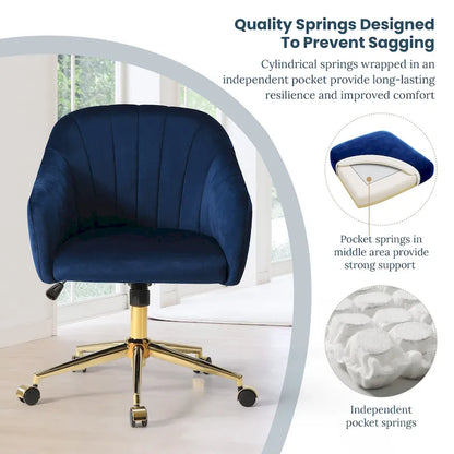 Farrah Velvet Tufted Adjustable Height Swivel Office Vanity Chair with Gold Base