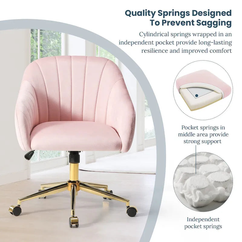 Farrah Velvet Tufted Adjustable Height Swivel Office Vanity Chair with Gold Base