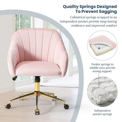 Farrah Velvet Tufted Adjustable Height Swivel Office Vanity Chair with Gold Base