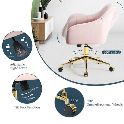 Farrah Velvet Tufted Adjustable Height Swivel Office Vanity Chair with Gold Base