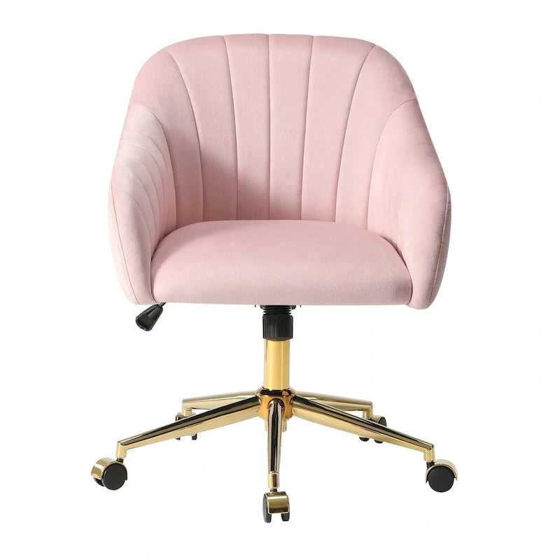 Farrah Velvet Tufted Adjustable Height Swivel Office Vanity Chair with Gold Base